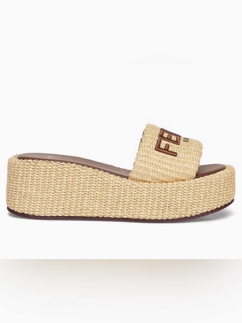 Fendi raffia sandals beige natural logo sandals platform wedges sz 39